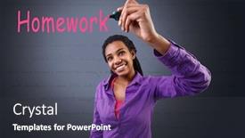  Presentation with homework - Presentation design enhanced with young african girl writing homework on board background and a dark gray colored foreground