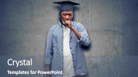 Presentation with black man - PPT theme consisting of young african graduate student black background and a gray colored foreground