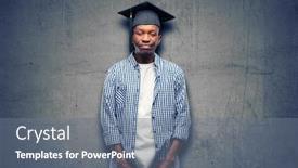  Presentation with overworked - Slide deck enhanced with young african graduate student black man with sleepy expression being overworked and tired background and a gray colored foreground