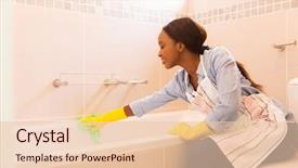  Presentation with cleaning - PPT layouts featuring young african housewife cleaning up background and a lemonade colored foreground