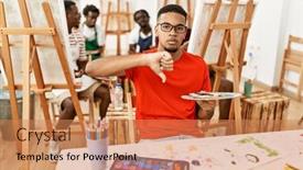  Presentation with art - PPT theme enhanced with young-african-man-at-art background and a  colored foreground