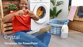 Presentation with computer love - PPT theme consisting of young-african-man-doing-laundry background and a ocean colored foreground