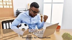  Presentation with hooligan - Presentation design with young-african-man-football-hooligan background and a coral colored foreground