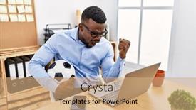  Presentation with hooligan - Slide deck with young-african-man-football-hooligan background and a coral colored foreground