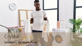  Presentation with clean - PPT theme with young-african-man-holding-clean background and a coral colored foreground