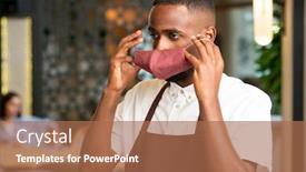  Presentation with restaurant waiter - PPT layouts with young-african-man-in-uniform background and a coral colored foreground