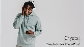  Presentation with african music - Presentation theme enhanced with young-african-man-listening-music background and a light gray colored foreground