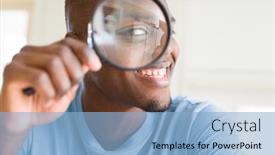  Presentation with looking glass - PPT layouts with young african man looking through magnifying glass background and a light blue colored foreground