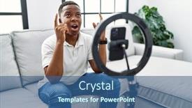  Presentation with recording - PPT layouts enhanced with young-african-man-recording-vlog background and a ocean colored foreground