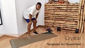  Presentation with training - PPT layouts enhanced with young-african-man-resting background and a coral colored foreground