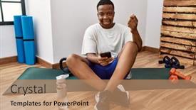  Presentation with business training - Presentation design having young-african-man-sitting background and a coral colored foreground