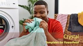  Presentation with laundry room - PPT theme having young-african-man-smelling-fresh background and a tawny brown colored foreground