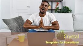  Presentation with praying hands - Slide deck enhanced with young-african-man-using-laptop background and a  colored foreground