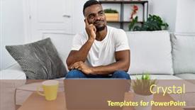  Presentation with laptop - Theme with young-african-man-using-laptop background and a coral colored foreground