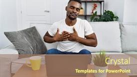  Presentation with laptop - Slides consisting of young-african-man-using-laptop background and a  colored foreground