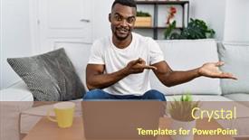  Presentation with laptop - Presentation theme enhanced with young-african-man-using-laptop background and a coral colored foreground