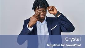  Presentation with business vision - Presentation theme enhanced with young-african-man-with-dreadlocks background and a ocean colored foreground