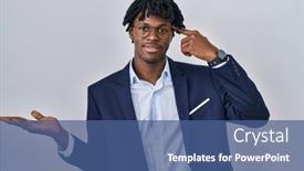  Presentation with think - PPT theme with young-african-man-with-dreadlocks background and a ocean colored foreground
