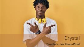  Presentation with direction - Slides with young-african-man-with-dreadlocks background and a gold colored foreground