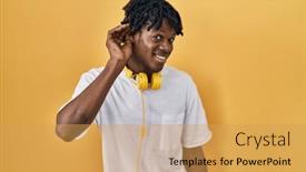  Presentation with ear - Slide set consisting of young-african-man-with-dreadlocks background and a yellow colored foreground