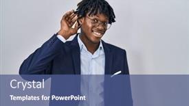  Presentation with hearing - Presentation theme with young-african-man-with-dreadlocks background and a ocean colored foreground