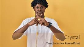  Presentation with negative - PPT theme with young-african-man-with-dreadlocks background and a gold colored foreground