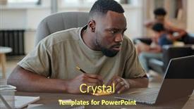  Presentation with notepaper - Beautiful PPT theme featuring young-african-man-with-pencil backdrop and a tawny brown colored foreground