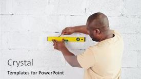  Presentation with white brick wall - PPT layouts enhanced with young-african-man-with-pencil background and a white colored foreground