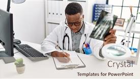  Presentation with doctor african - Slides having young-african-man-working background and a lemonade colored foreground