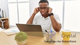  Presentation with computer music - Theme with young-african-man-working background and a yellow colored foreground
