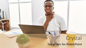 Presentation with sore throat - Slide set with young-african-man-working background and a coral colored foreground