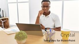  Presentation with lips mouth - Slide deck featuring young-african-man-working background and a  colored foreground