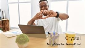  Presentation with computer love - PPT layouts having young-african-man-working background and a coral colored foreground