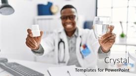  Presentation with medical pills - Presentation theme having young-african-man-working background and a light gray colored foreground