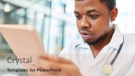  Presentation with medical student - Beautiful presentation theme featuring young-african-man backdrop and a coral colored foreground