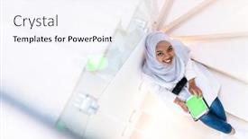  Presentation with hijab modern - Amazing slide deck having young-african-modern-muslim-woman backdrop and a sky blue colored foreground