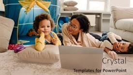  Presentation with glasses - Slides featuring young-african-mother-in-glasses background and a coral colored foreground