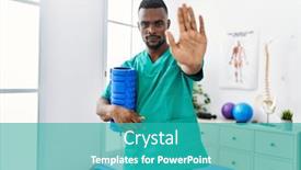  Presentation with physiotherapist - Theme enhanced with young-african-physiotherapist-man-holding background and a teal colored foreground