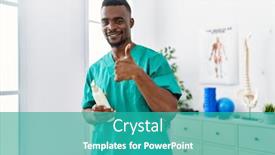  Presentation with physiotherapist - Theme having young-african-physiotherapist-man-holding background and a  colored foreground