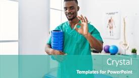  Presentation with physiotherapist - Slide set consisting of young-african-physiotherapist-man-holding background and a  colored foreground