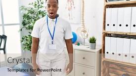  Presentation with face pain - Slides having young-african-physiotherapy-man-working background and a  colored foreground