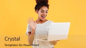  Presentation with curly hair - Slide deck consisting of young african positive cool lady background and a yellow colored foreground