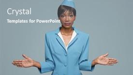  Presentation with safety - Audience pleasing presentation design consisting of young-african-stewardess-giving-safety backdrop and a gray colored foreground