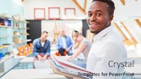  Presentation with documentation - Presentation theme with young-african-student-with-documentation background and a lemonade colored foreground