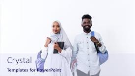  Presentation with woman muslim - PPT theme enhanced with young-african-students-couple-walking background and a sky blue colored foreground