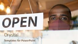  Presentation with restaurant waiter - Beautiful slide set featuring young-african-waiter-in-protective backdrop and a lemonade colored foreground