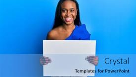  Presentation with blank - Slide set consisting of young-african-woman-holding-blank background and a light blue colored foreground