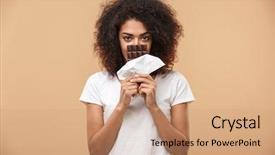  Presentation with love between man and woman - Cool new PPT layouts with young african woman holding chocolate backdrop and a coral colored foreground