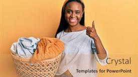  Presentation with african woman - Beautiful PPT theme featuring young-african-woman-holding-laundry backdrop and a yellow colored foreground