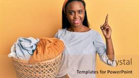  Presentation with laundry - Audience pleasing slide deck consisting of young-african-woman-holding-laundry backdrop and a coral colored foreground